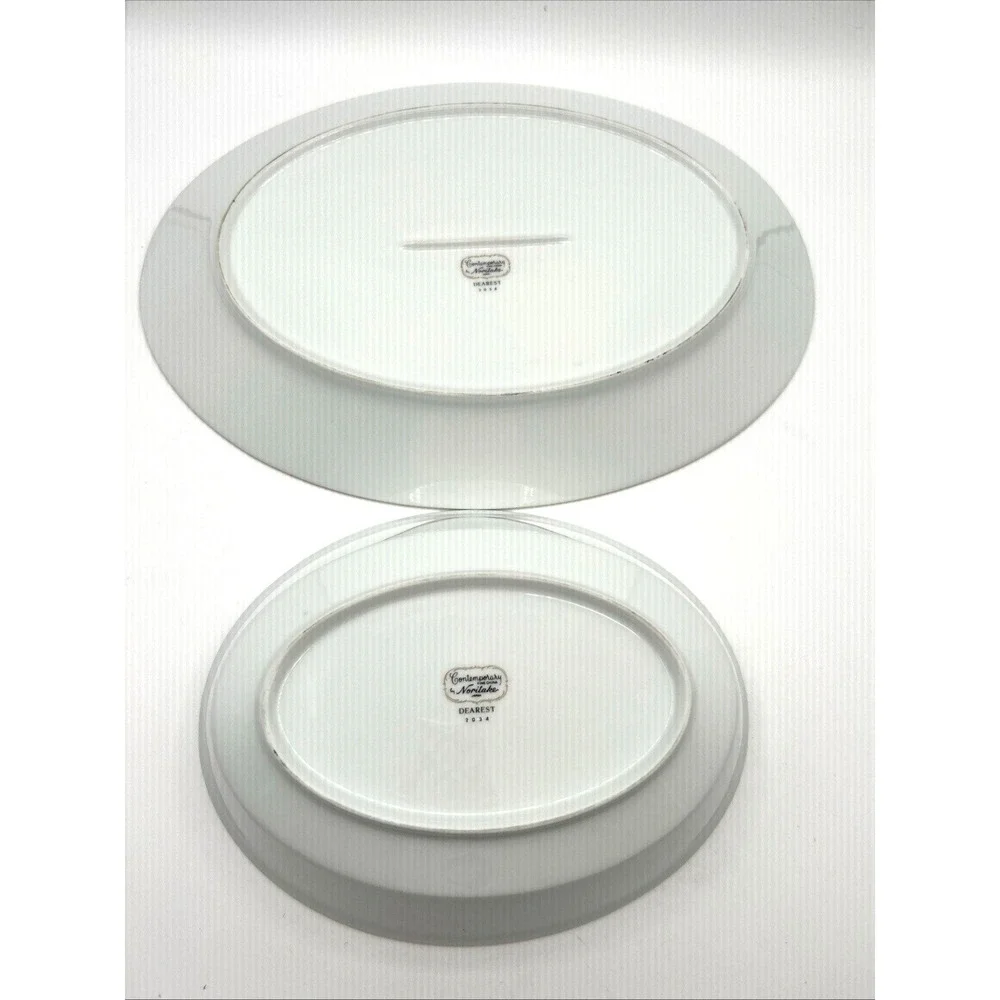 Noritake Dearest Serving Set Platter Vegetable Bowl White Gold Floral 2pc Japan